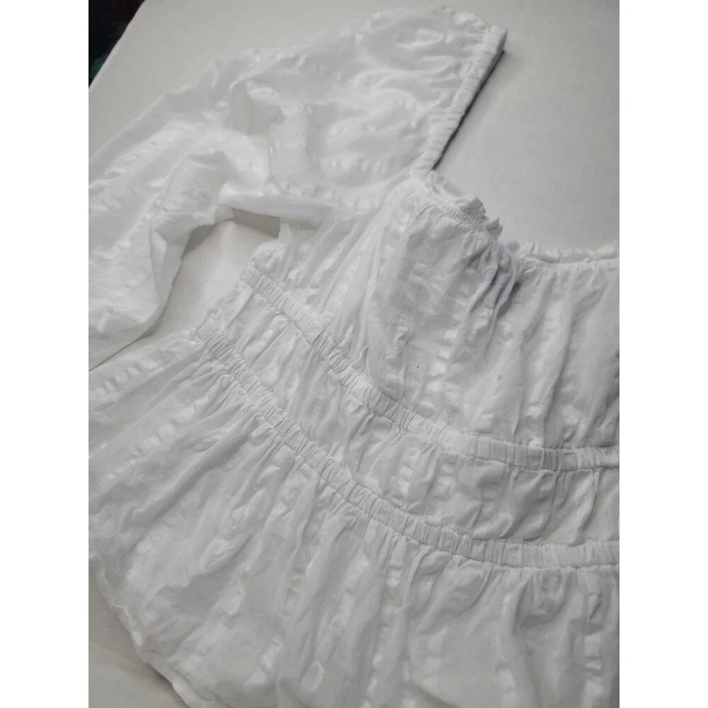 J.Crew White Cotton Blouse Women’s Puff Sleeve Square Neck Cottagecore Top Large